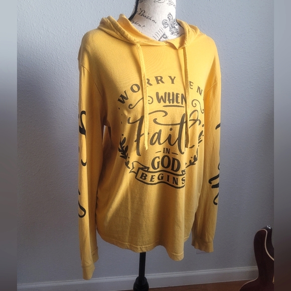 On Fire Tops - On Fire Hoodie Sweatshirt, Size XL, Yellow with Black Faith Quote